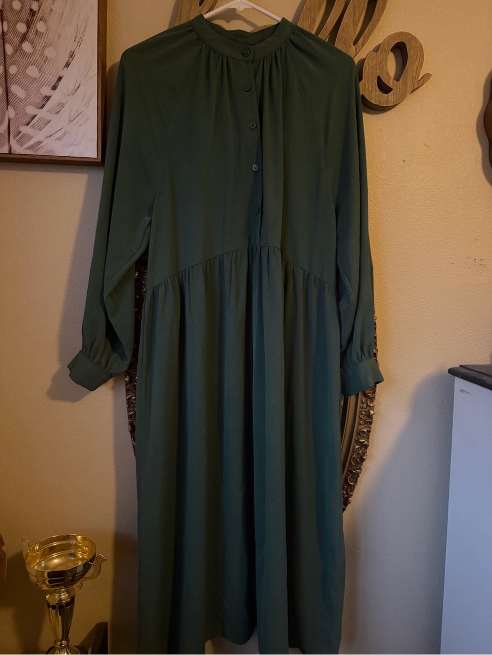 SHEIN Forest Green Long Sleeve Button-Front Midi Dress